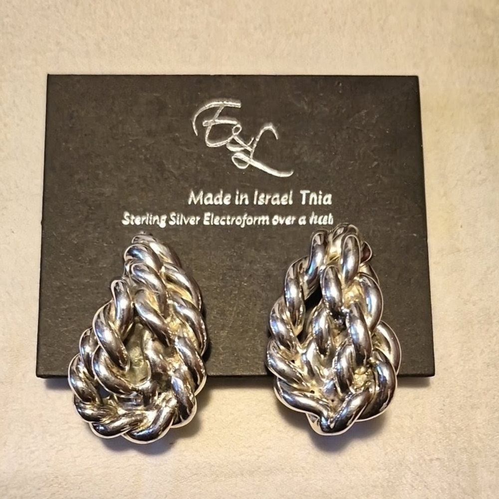 NWT E&L Sterling Silver Electroform Statement Earrings - Sculptural Teardrop